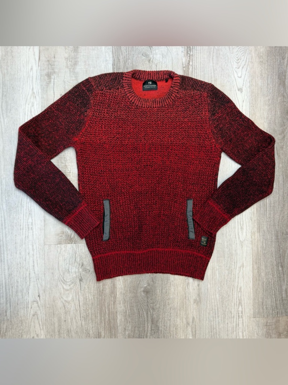 Scotch & Soda Rock Noir Men’s Gradient Red and Black Crewneck Sweater Size M